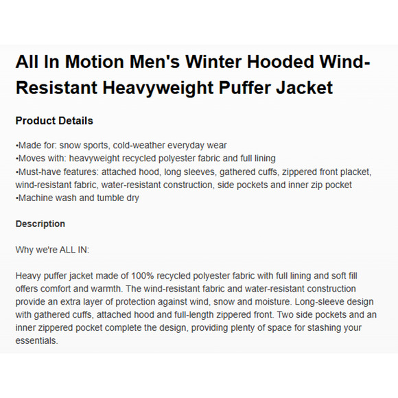 NWT Men's Heavy Puffer Jacket - All in Motion Red Orange X-Large NWT Reg $68 - Picture 6 of 12